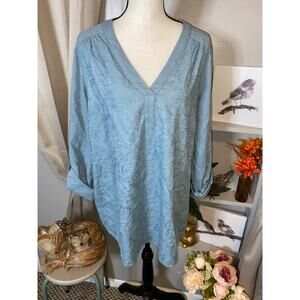 NWT $89.95 Soft Surroundings size XL 53% Linen Lilith Top Arona Blue